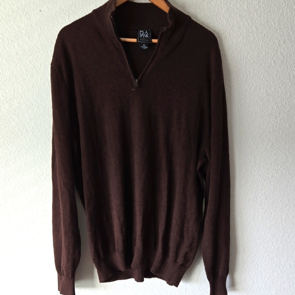 Jos A. Bank Traveler Men's Brown Quarter Zip Pull On Pima Cotton Sweater XXL